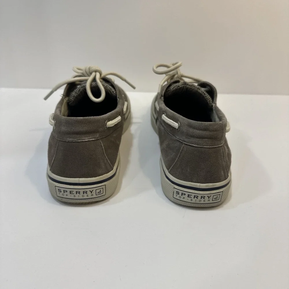 Sperry Mens Top-Sider Slip-On Boat Shoes Gray With White Accent & Laces Size 7M